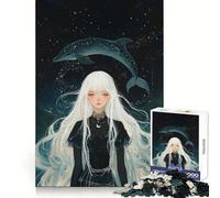 Rompecabezas para Adultos: Niña de Pelo Blanco con constelación de Delfines, 1000 Piezas, Creativo, para aliviar el estrés, Divertido, Bordes precisos, Ideal para una Navidad inolvidable (50x75cm)