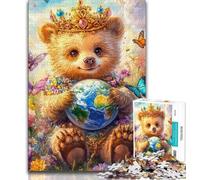Rompecabezas para Adultos: Oso de Peluche sosteniendo la Tierra 1000 Piezas para Adolescentes Juego Educativo desafío para Mujeres y Hombres 26x38cm