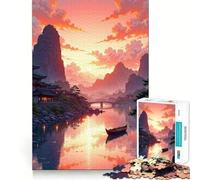 Rompecabezas para Adultos Paisaje asiático Sereno al Atardecer de 1000 Piezas Un desafío Mental para Relajarse Ideal para armar Artículo de Santa Claus (38x26cm)