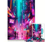 Rompecabezas para Adultos Paisaje de Ciudad Nocturna de 1000 Piezas, Juguete de lógica Afilada para aliviar el estrés, Arte de Corte preciso, Coleccionable (50x75cm)