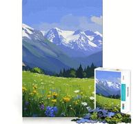 Rompecabezas para Adultos Paisaje de Pradera Alpina 1000 Piezas Juego para estimular la Mente Corte láser Actividad Relajante para Grupos en Interiores (38x26cm)