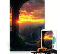 Rompecabezas para Adultos Paisaje Urbano al Atardecer Visto a través de una Ventana, 1000 Piezas Juguete para ejercitar la Mente Diversión Garantizada Corte de precisión 38x52cm