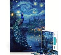 Rompecabezas para Adultos Pavo Real bajo la Noche Estrellada de 1000 Piezas Fortalece la Memoria Divertido y Relajante Borde de Calidad Regalo Ideal para Festivales (50x75cm)