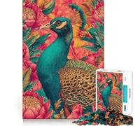 Rompecabezas para Adultos Pavo Real en esplendor Floral de 1000 Piezas Juguete para ejercitar la Mente Diseño para aliviar el estrés Un Regalo Encantador (50x75cm)