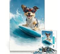Rompecabezas para Adultos Perro Surfista con Gafas de Sol, 1000 Piezas Piensa en el Juguete Inteligente para el hogar Disfruta de un Corte preciso Decoración de Pared 38x26cm