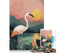 Rompecabezas para Adultos Pink Flamingo Sunset, 1000 Piezas, Rompecabezas Mental para Relajarse, patrón de ensamblaje, artículo de Santa Claus (38x26cm)