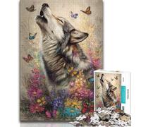 Rompecabezas para Adultos Pintura al óleo de Lobo Aullando Juego Familiar para aliviar el estrés desafío difícil Adecuado para Parejas 26x38cm