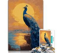 Rompecabezas para Adultos Pintura al óleo de Pavo Real Azul 1000 Piezas Juguetes educativos interacción Entre Padres e Hijos 26x38cm