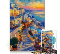 Rompecabezas para Adultos Pintura del Pueblo de Santorini al Atardecer, 1000 Piezas, Juguete para ejercitar la Mente, Ideal para Relajarse y armar una Imagen, Regalo artístico (38x52cm)