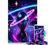 Rompecabezas para Adultos Planeta neón con Anillos en el Espacio, 1000 Piezas, Juguete de lógica Afilada, antiestrés, Arte de Corte preciso, Coleccionable (50x75cm)