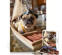 Rompecabezas para Adultos Pug Pirata Navegando con Tocino, 1000 Piezas Fortalece la Memoria, vínculo Familiar, Bordes limpios, Regalo de cumpleaños (50x75cm)