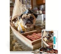 Rompecabezas para Adultos Pug Pirata Navegando con Tocino, 1000 Piezas Fortalece la Memoria, vínculo Familiar, Bordes limpios, Regalo de cumpleaños (50x75cm)