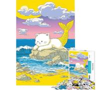 Rompecabezas para Adultos Purrmaid︰ de 1000 Piezas Sirena Gata en la Playa Un Reto para completar Juego difícil y práctico Apto para Mayores de 14 años 38x26cm