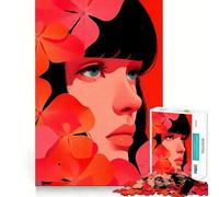 Rompecabezas para Adultos Retrato de Mujer con Flores Rojas,1000 Piezas Juego de ingenio y Habilidad Troquelado de Alta precisión Un desafío entretenido para el Tiempo Libre (38x26cm)