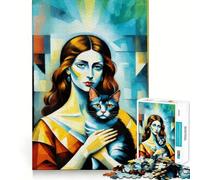 Rompecabezas para Adultos Retrato de Mujer con Gato,1000 Piezas Juego de ingenio y Habilidad Troquelado de Alta precisión Un desafío entretenido para el Tiempo Libre (38x52cm)