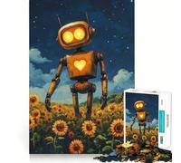 Rompecabezas para Adultos: Robot en un Campo de Girasoles, 1000 Piezas, para ejercitar la Mente, relajación, diseño de Bordes precisos, colección artística (38x26cm)
