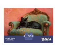 Rompecabezas para Adultos Rompecabezas De 1000 Piezas Black Cat in Antique Chair Rompecabezas Juego De Ingenio Aliviador De Estrés Regalos para Reducir El Estrés 38x26cm/1000pcs