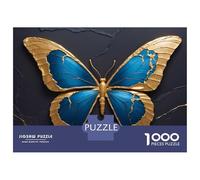 Rompecabezas para Adultos Rompecabezas De 1000 Piezas Blue and Gold Butterfly on Dark Background Rompecabezas Juego De Ingenio Aliviador De Estrés Regalos para Reducir El Estrés 70x50cm/1000pcs