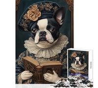 Rompecabezas para Adultos Rompecabezas de 1000 Piezas Boston Terrier Renaissance Scholar Juego Imposible Regalo de cumpleaños Vacaciones en casa Matar el Tiempo (38x26cm)