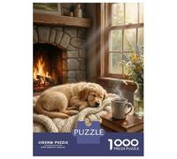 Rompecabezas para Adultos Rompecabezas De 1000 Piezas Cozy Fireplace Scene with Sleeping Dog Rompecabezas Juego De Ingenio Aliviador De Estrés Regalos para Reducir El Estrés 52x38cm/1000pcs