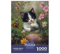 Rompecabezas para Adultos Rompecabezas De 1000 Piezas Cute Kitten in A Garden with Butterflies Rompecabezas Juego De Ingenio Aliviador De Estrés Regalos para Reducir El Estrés 70x50cm/1000pcs