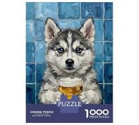 Rompecabezas para Adultos Rompecabezas De 1000 Piezas Husky Puppy with Beer Painting Rompecabezas Juego De Ingenio Aliviador De Estrés Regalos para Reducir El Estrés 38x26cm/1000pcs