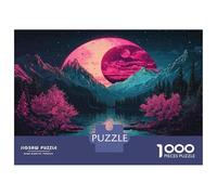 Rompecabezas para Adultos Rompecabezas De 1000 Piezas Neon Mountainscape with Pink Moon para Adultos Juegos Divertidos Análisis Y Lógica Ayuda Al Cerebro A Ejercitarse 52x38cm/1000pcs