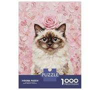 Rompecabezas para Adultos Rompecabezas De 1000 Piezas Ragdoll Cat with Rose Painting Rompecabezas Juego De Ingenio Aliviador De Estrés Regalos para Reducir El Estrés 52x38cm/1000pcs