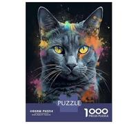 Rompecabezas para Adultos Rompecabezas De 1000 Piezas Russian Blue Cat Painting para Adultos Juegos Divertidos Análisis Y Lógica Ayuda Al Cerebro A Ejercitarse 38x26cm/1000pcs