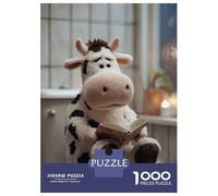 Rompecabezas para Adultos Rompecabezas De 1000 Piezas Stuffed Cow Reading on Toilet Rompecabezas Juego De Ingenio Aliviador De Estrés Regalos para Reducir El Estrés 38x26cm/1000pcs