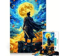 Rompecabezas para Adultos Samurái bajo la Luna Llena, 1000 Piezas, Juguete para ejercitar la Mente, Ideal para Relajarse y Disfrutar del Arte del ensamblaje (38x26cm)