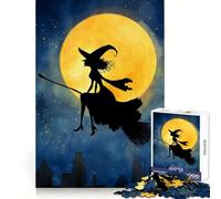 Rompecabezas para Adultos Silueta de Bruja Volando en Escoba, 1000 Piezas, Habilidad analítica, Ocio Relajado, Encajar Bien, Regalo de Invierno (38x52cm)