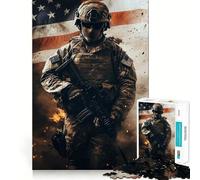 Rompecabezas para Adultos Soldado Americano 1000 Piezas Juego de Memoria Ajuste Estable Sin Piezas Desplazables Compacto Divertido para Jugar en Familia (38x26cm)