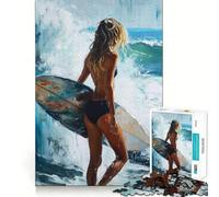 Rompecabezas para Adultos Surfista Caminando con Tabla, 1000 Piezas, Juguete para ejercitar la Mente, Pieza de colección de Arte de Corte nítido 38x26cm