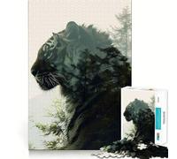 Rompecabezas para Adultos Tiger Double Exposure Tree de 1000 Piezas Juguete de Habilidad Reason Disfrute de un Corte preciso Colección de Piezas de Arte 38x26cm
