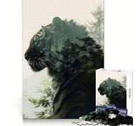 Rompecabezas para Adultos Tiger Double Exposure Tree de 1000 Piezas Juguete de Habilidad Reason Disfrute de un Corte preciso Colección de Piezas de Arte 38x26cm