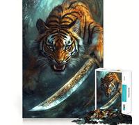 Rompecabezas para Adultos Tiger with Sword in Jungle de 1000 Piezas, Marca Smart Reason Toy Family Bond Smooth Edge Art Display 38x26cm