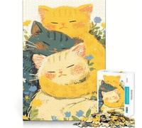 Rompecabezas para Adultos Tres Gatos acurrucados Entre Flores de 1000 Piezas Juguete Inteligente Vínculo Familiar Corte preciso Regalo de Temporada 38x26cm