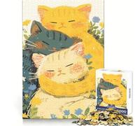 Rompecabezas para Adultos Tres Gatos acurrucados Entre Flores de 1000 Piezas Juguete Inteligente Vínculo Familiar Corte preciso Regalo de Temporada 38x26cm