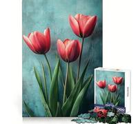 Rompecabezas para Adultos Tulipanes Rosas sobre Fondo Turquesa 1000 Piezas Rompecabezas Mental Relajación Patrón de ensamblaje Artículo de Deseo de Papá Noel (38x52cm)