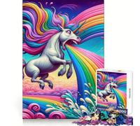 Rompecabezas para Adultos Unicornio vomitando arcoíris 1000 Piezas Agilidad Mental Fácil diversión Ensamble Seguro Excelente (50x75cm)