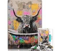 Rompecabezas para Adultos: Vaca de Las Tierras Altas en el baño, Rompecabezas para Adolescentes, Juguetes educativos, interacción Entre Padres e Hijos, 75x50cm