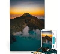 Rompecabezas para Adultos Volcán y Lago Turquesa al Amanecer - 1000 Piezas - Juego para ejercitar la Mente - Corte de precisión - Bordes Suaves - Un desafío Divertido para Pasar el Tiempo (38x26cm)