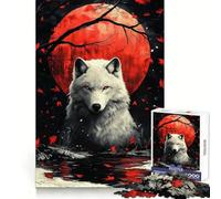 Rompecabezas para Adultos White Wolf Red Moon de 1000 Piezas Pensamiento estratégico, atención Plena, Escape, Ajuste preciso, Bonito Regalo (50x75cm)