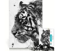 Rompecabezas para Adultos Wild Tiger Ink Painting de 1000 Piezas,Juego de Entrenamiento cognitivo,Encaje Huecos,Actividad Relajante para la Mente (50x75cm)