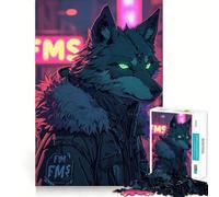 Rompecabezas para Adultos Wolf Cyberpunk Neon de 1000 Piezas Juego de Memoria Mental de Alta precisión Manualidades para un Momento de Tranquilidad y Ejercicio Mental en casa (38x26cm)