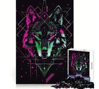 Rompecabezas para Adultos Wolf Cyberpunk Neon de 1000 Piezas Pensamiento estratégico, atención Plena, Escape, Ajuste preciso, Bonito Regalo (50x75cm)