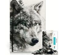 Rompecabezas para Adultos Wolf Double Exposure de 1000 Piezas,Juego de concentración Mental,Manualidades de Corte de Alta precisión,Actividad para Fortalecer los Lazos Familiares (38x52cm)