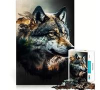 Rompecabezas para Adultos Wolf Double Exposure de 1000 Piezas,Juego de Entrenamiento cognitivo,Encaje Huecos,Actividad Relajante para la Mente (50x75cm)