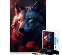 Rompecabezas para Adultos Wolf Magical Red Rose de 1000 Piezas,Juego de concentración Mental,Manualidades de Corte de Alta precisión,Actividad para Fortalecer los Lazos Familiares (50x75cm)